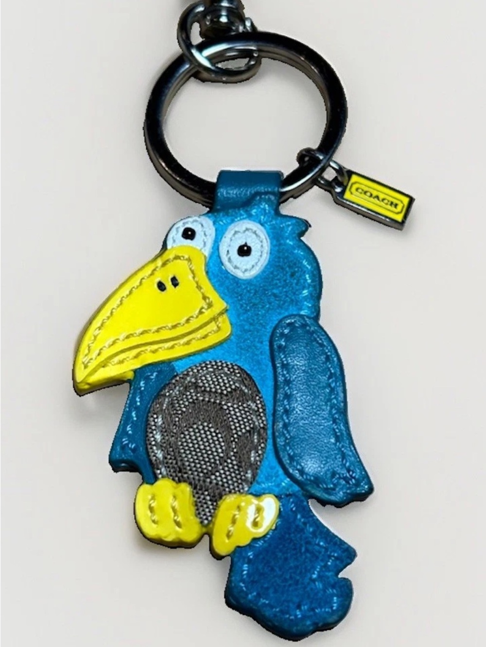 Coach Toucan Bird Bag Charm-Signature Canvas, Blue, Aqua, Yellow Leather, 2007